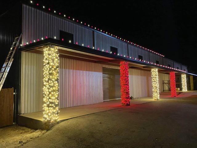 Commercial warehouse roofline and wrapped columns
