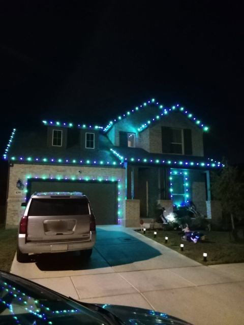 Teal and blue halloween roofline